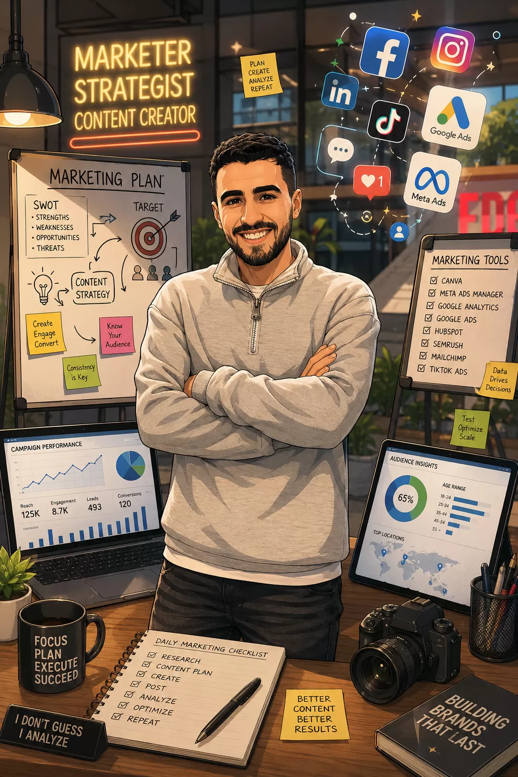 أنا سوف أدير صفحات السوشيال ميديا وأقدم محتوى احترافي واستراتيجية تزيد التفاعل والـBrand Awareness