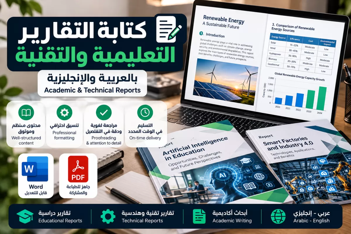 كتابة وتنسيق التقارير التعليمية والتقنية بالعربية والإنجليزية باحترافية