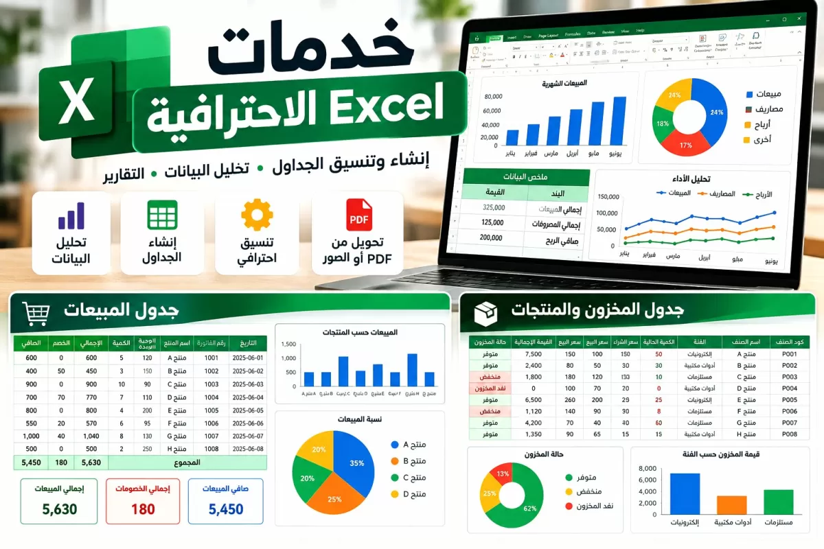 انا سوف اقوم بإنشاء وتنسيق ملفات Excel وإدخال البيانات باحترافية