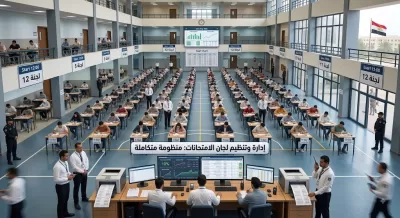 تنظيم لجان الامتحانات و اعداد كشوف بيانات الطلاب فى كل لجنة و ملصق لكل طالب على طربيزته 