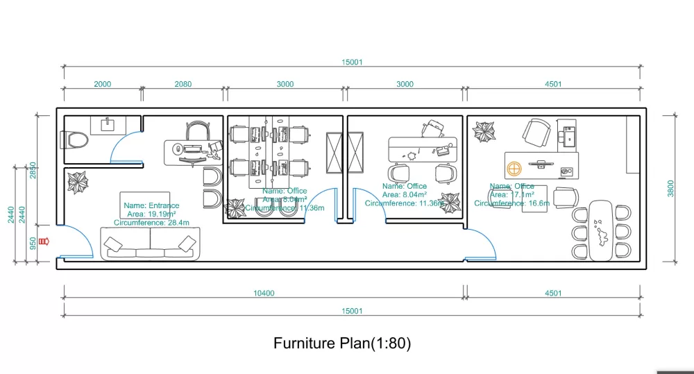 تصميم وفرش وتشطيب مكتب 4*15 م بالسعودية