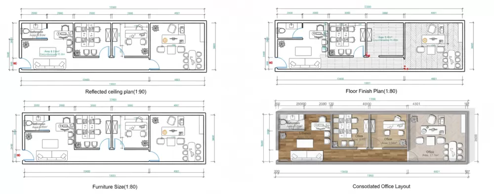 تصميم وفرش وتشطيب مكتب 4*15 م بالسعودية
