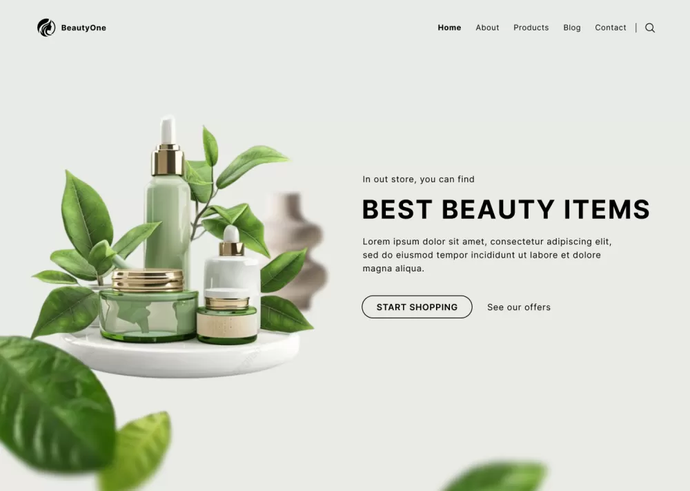 قسم الصفحة الرئيسية لصفحة هبوط منتجات تجميل - Landing Page