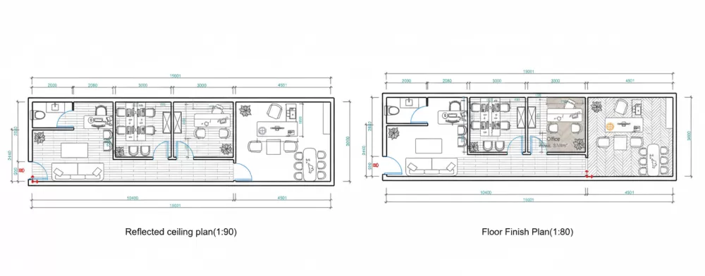 تصميم وفرش وتشطيب مكتب 4*15 م بالسعودية