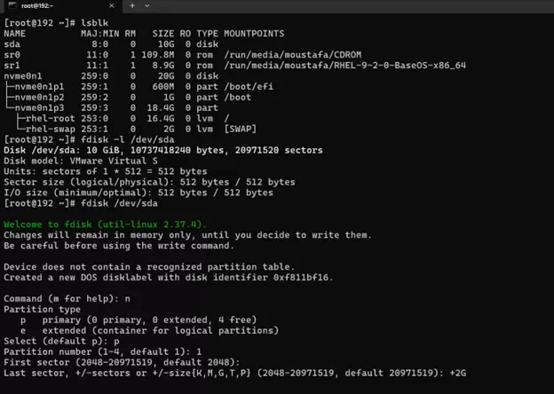 إدارة الأقراص والتخزين المتقدم على Linux