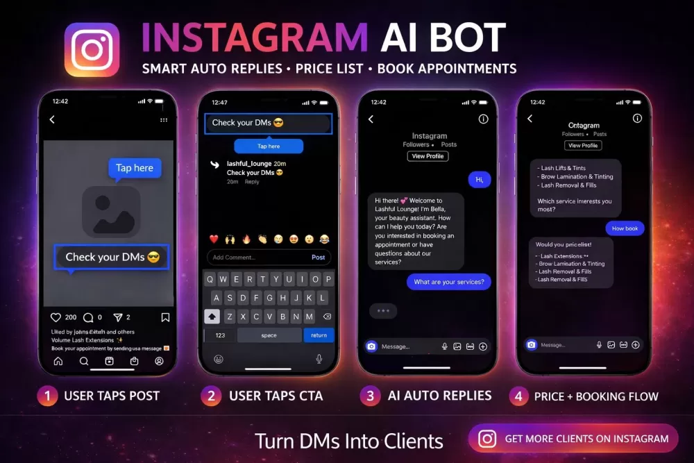 شات بوت إنستغرام بالذكاء الاصطناعي للرد التلقائي والحجوزات