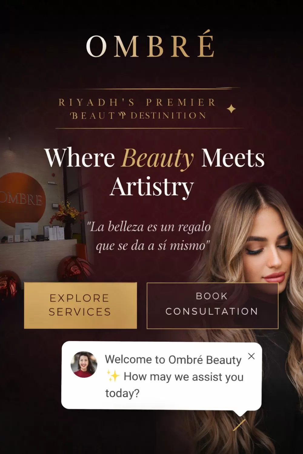 تصميم صفحة هبوط لصالون تجميل مع نظام حجز متكامل ومساعد ذكي (AI)